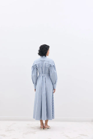 Nervürlü Paris Elbise Mavi Çizgili