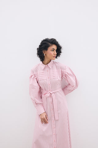 Nervürlü Paris Elbise Pembe Çizgili