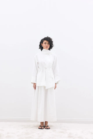 Fular Yakalı Gömlek Beyaz