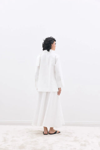 Fular Yakalı Gömlek Beyaz