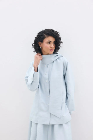 Fular Yakalı Gömlek Bebe Mavi