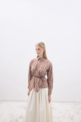 Gody Gömlek Kahverengi Çizgili