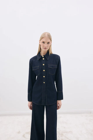 Vatkalı Denim Gömlek Lacivert