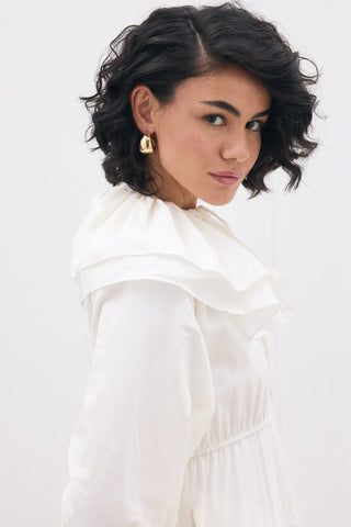 Yakalı Vual Elbise Krem