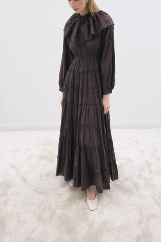 Yakalı Vual Elbise Kahverengi