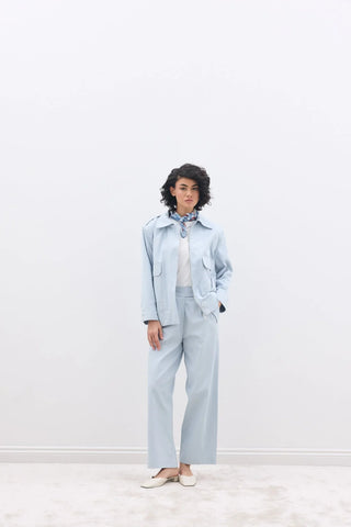 Omuz Vatkalı Fermuarlı Ceket Bebe Mavi