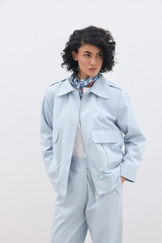 Omuz Vatkalı Fermuarlı Ceket Bebe Mavi