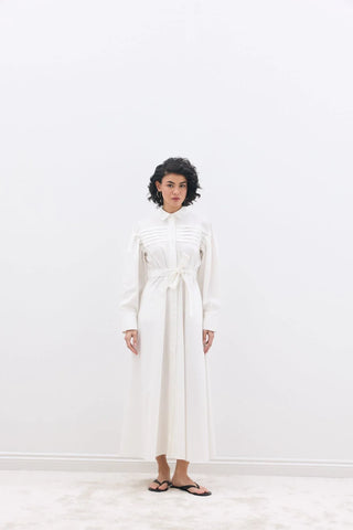 Nervürlü Paris Elbise Beyaz