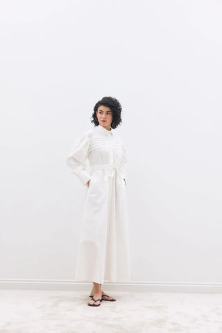 Nervürlü Paris Elbise Beyaz