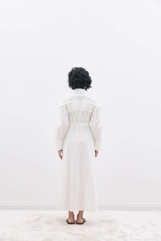 Nervürlü Paris Elbise Beyaz