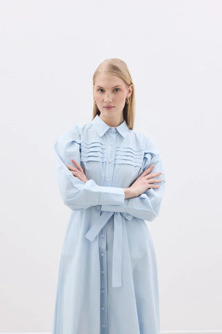 Nervürlü Paris Elbise Mavi