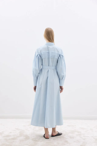 Nervürlü Paris Elbise Mavi