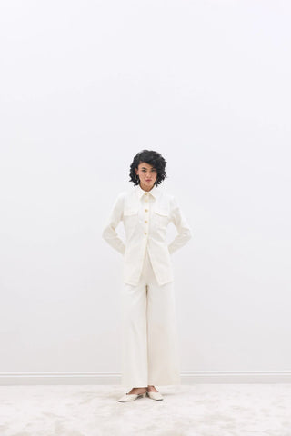 Vatkalı Denim Gömlek Ekru