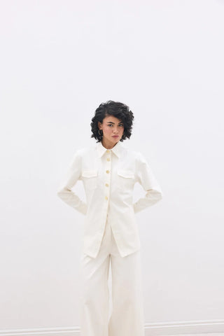 Vatkalı Denim Gömlek Ekru