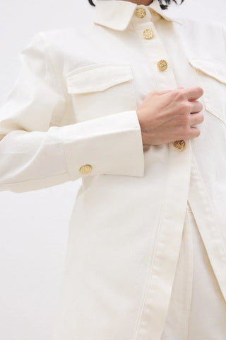 Vatkalı Denim Gömlek Ekru