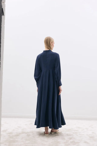 Elva Dökümlü Elbise Lacivert