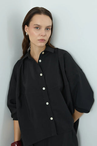 Sienna Manşetli Gömlek Siyah