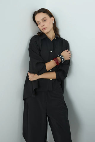 Sienna Manşetli Gömlek Siyah