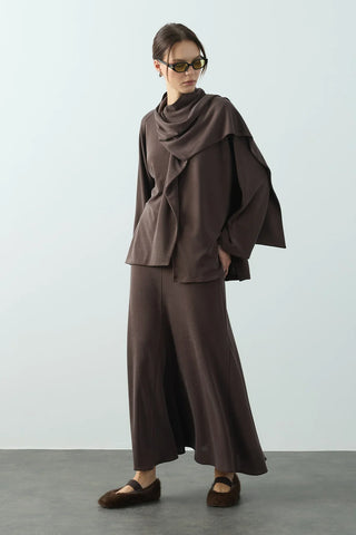 Flex Şal Yaka Tunik Kahverengi