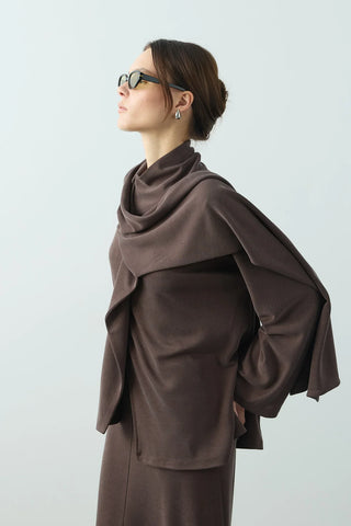 Flex Şal Yaka Tunik Kahverengi