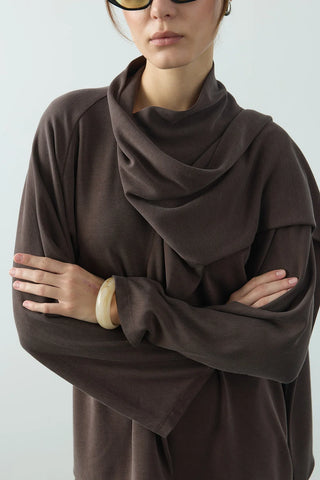 Flex Şal Yaka Tunik Kahverengi