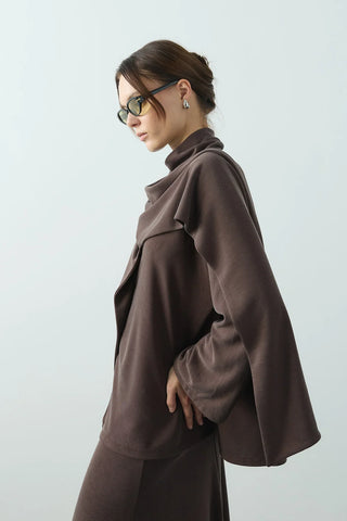 Flex Şal Yaka Tunik Kahverengi