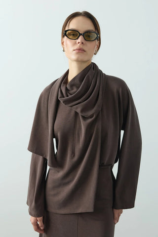 Flex Şal Yaka Tunik Kahverengi