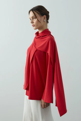 Flex Şal Yaka Tunik Kırmızı