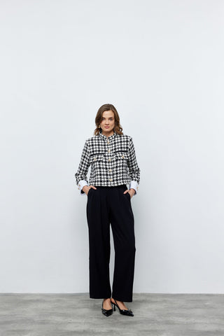 Tüvit Manşetli Mini Ceket Siyah- Beyaz