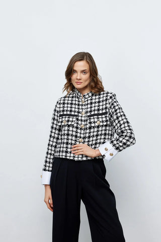 Tüvit Manşetli Mini Ceket Siyah- Beyaz