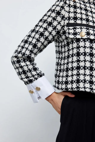 Tüvit Manşetli Mini Ceket Siyah- Beyaz