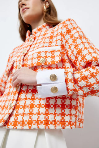 Tüvit Manşetli Mini Ceket Turuncu Beyaz