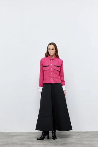 Tüvit Manşetli Mini Ceket Pembe