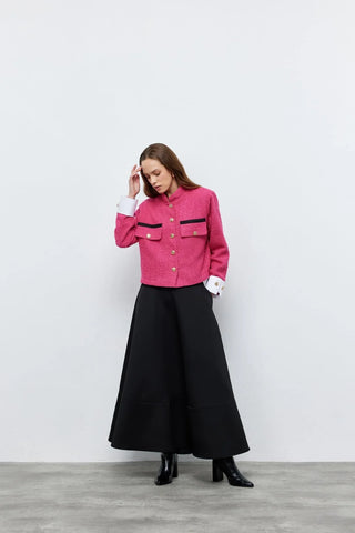 Tüvit Manşetli Mini Ceket Pembe