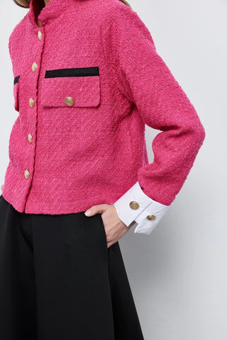 Tüvit Manşetli Mini Ceket Pembe