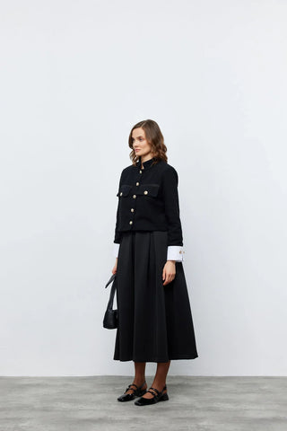 Tüvit Manşetli Mini Ceket Siyah