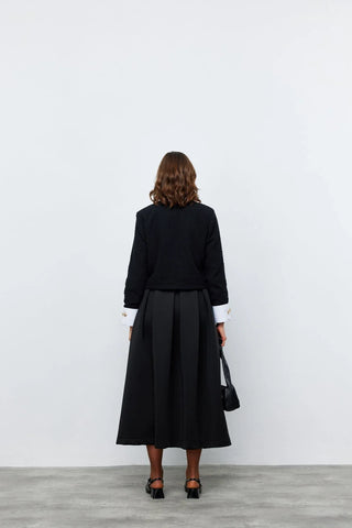 Tüvit Manşetli Mini Ceket Siyah