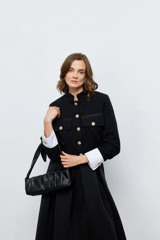 Tüvit Manşetli Mini Ceket Siyah