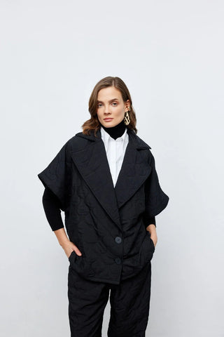 Kapitone Yelek Pantolon Takım Siyah