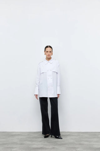 Seul Apoletli Kruvaze Gömlek Beyaz