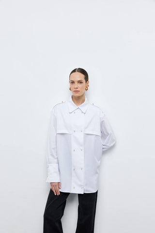 Seul Apoletli Kruvaze Gömlek Beyaz