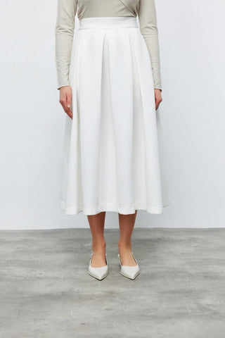 Scuba Pileli Etek Beyaz