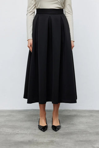 Scuba Pileli Etek Siyah