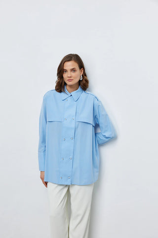 Seul Apoletli Kruvaze Gömlek Mavi