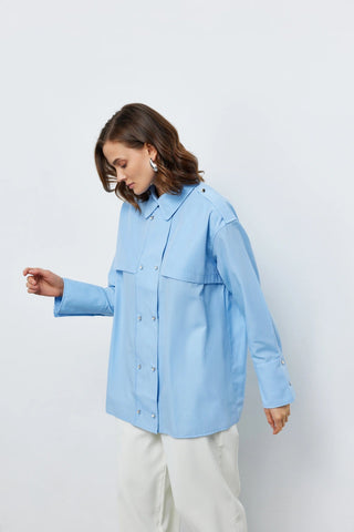 Seul Apoletli Kruvaze Gömlek Mavi