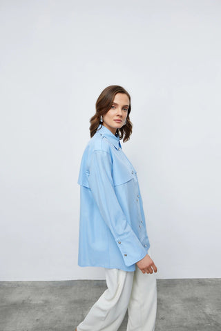 Seul Apoletli Kruvaze Gömlek Mavi