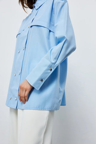 Seul Apoletli Kruvaze Gömlek Mavi