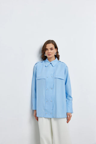 Seul Apoletli Kruvaze Gömlek Mavi