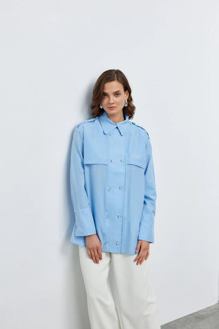 Seul Apoletli Kruvaze Gömlek Mavi