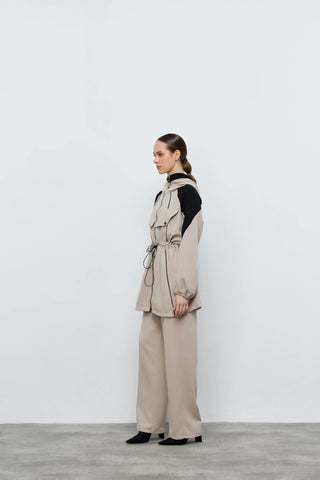 Kontrast Bel Büzgülü Ceket Pantolon Taş